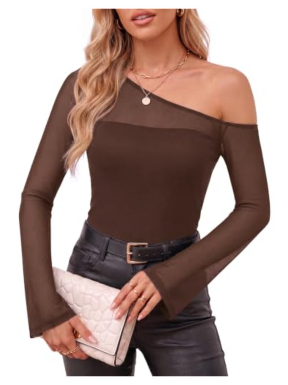 Sheer Mesh Bell Sleeve Off Shoulder Going Out Top